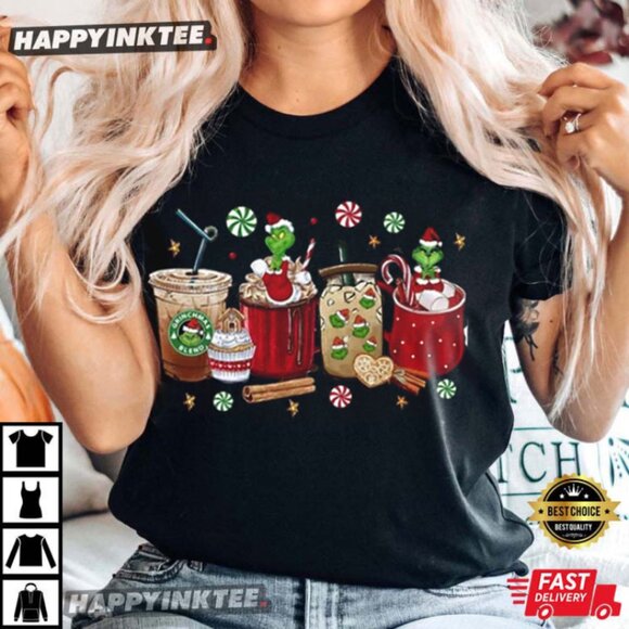 Starbucks Inspired Grinchmas Holiday Christmas T-Shirt - Picture 1 of 10